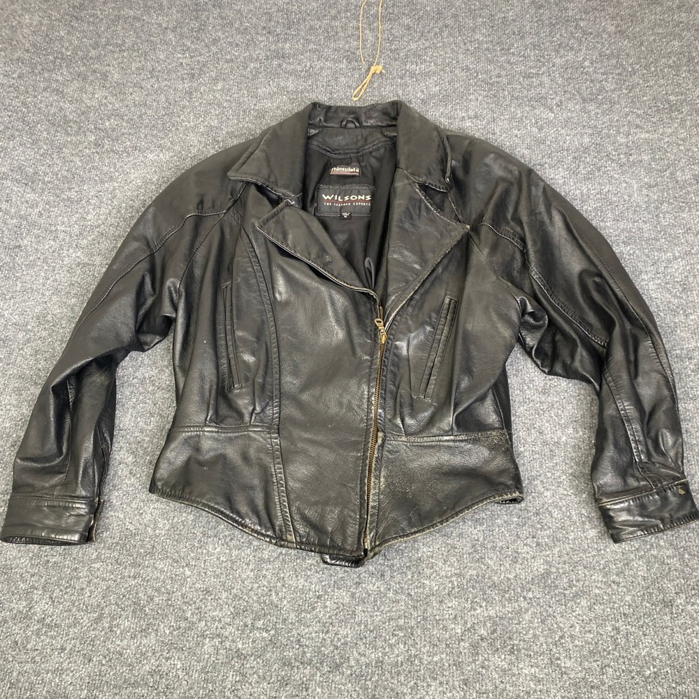 Wilsons Leather Motorcycle Jacket Womens Medium Black Thinsulate Biker Vintage